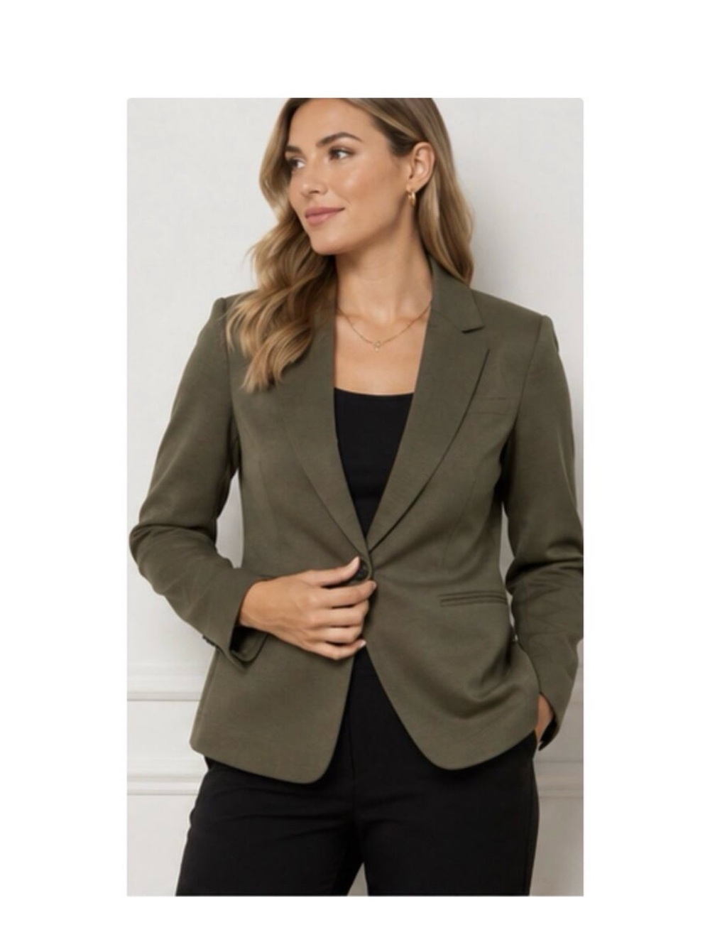 H&M Women's Single-Button Blazer in  Olive Green 10